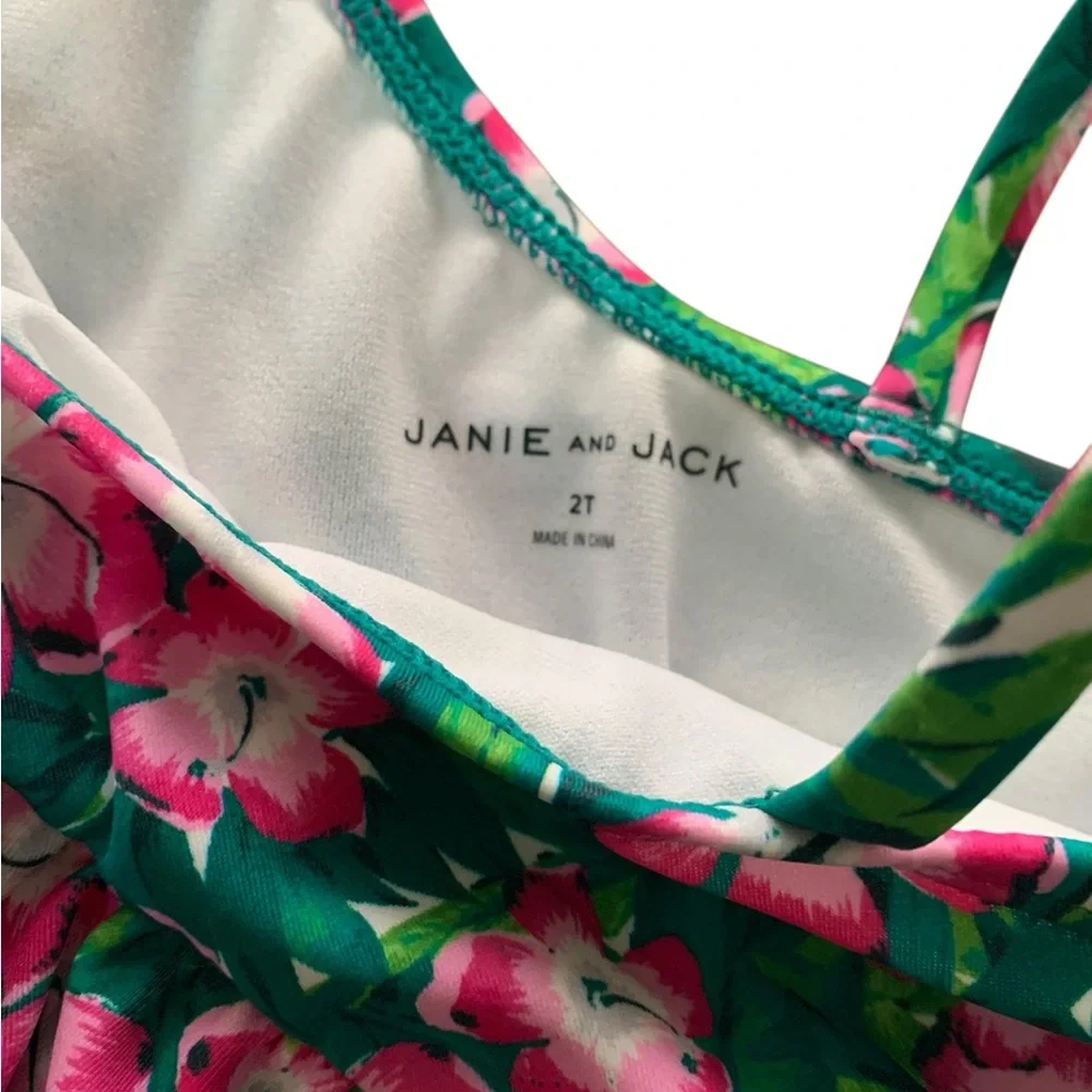 Janie and Jack Green Recycled Hibiscus Ruffle Swimsuit